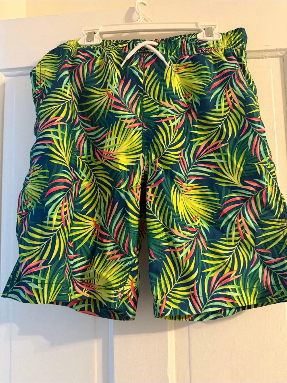 Lands End NWOT Tropical Leaf Swim Shorts in Teal and Yellow